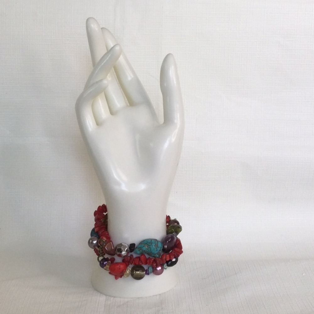 Red & Turquoise Multi-Bead Stretch Bracelet Stack